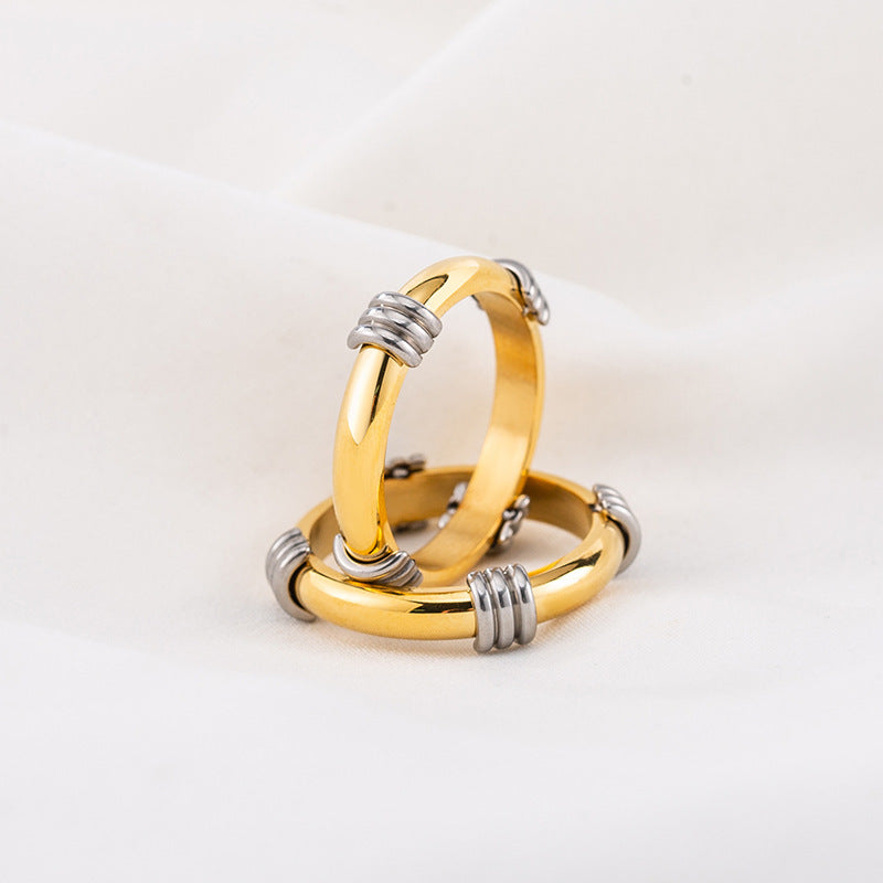 Hip-hop Fashion All-match Titanium Steel Stitching Gold-plated Ring