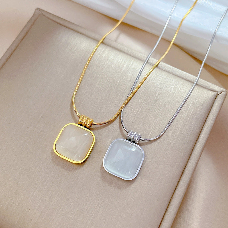 Square Opal Minimalist Furnace Real Gold Necklace