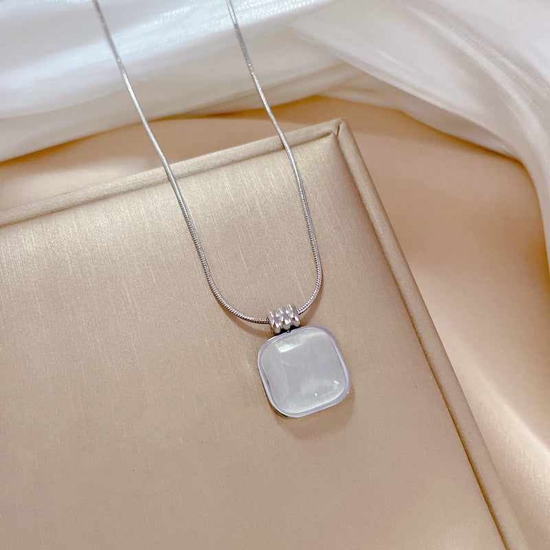 Square Opal Minimalist Furnace Real Gold Necklace