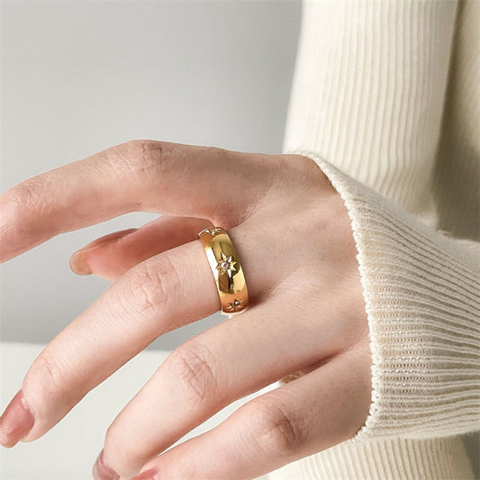 Hexamang Star Geometric Diamond Zircon Ring