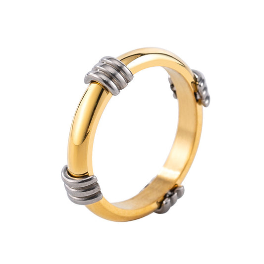 Hip-hop Fashion All-match Titanium Steel Stitching Gold-plated Ring